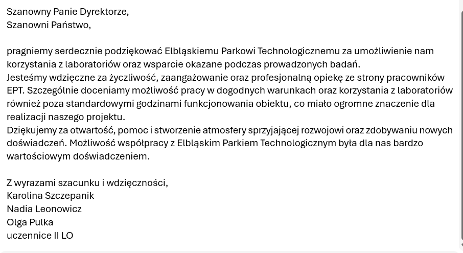 podziękowania od uczennic